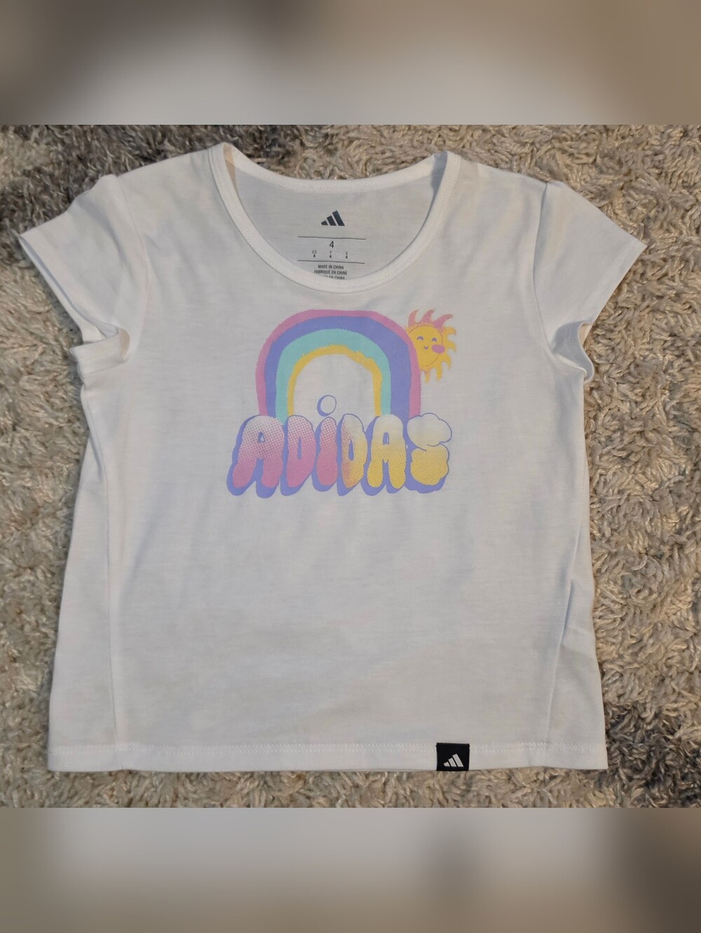 Adidas Girls White Rainbow Sun Graphic Tee - Size 4